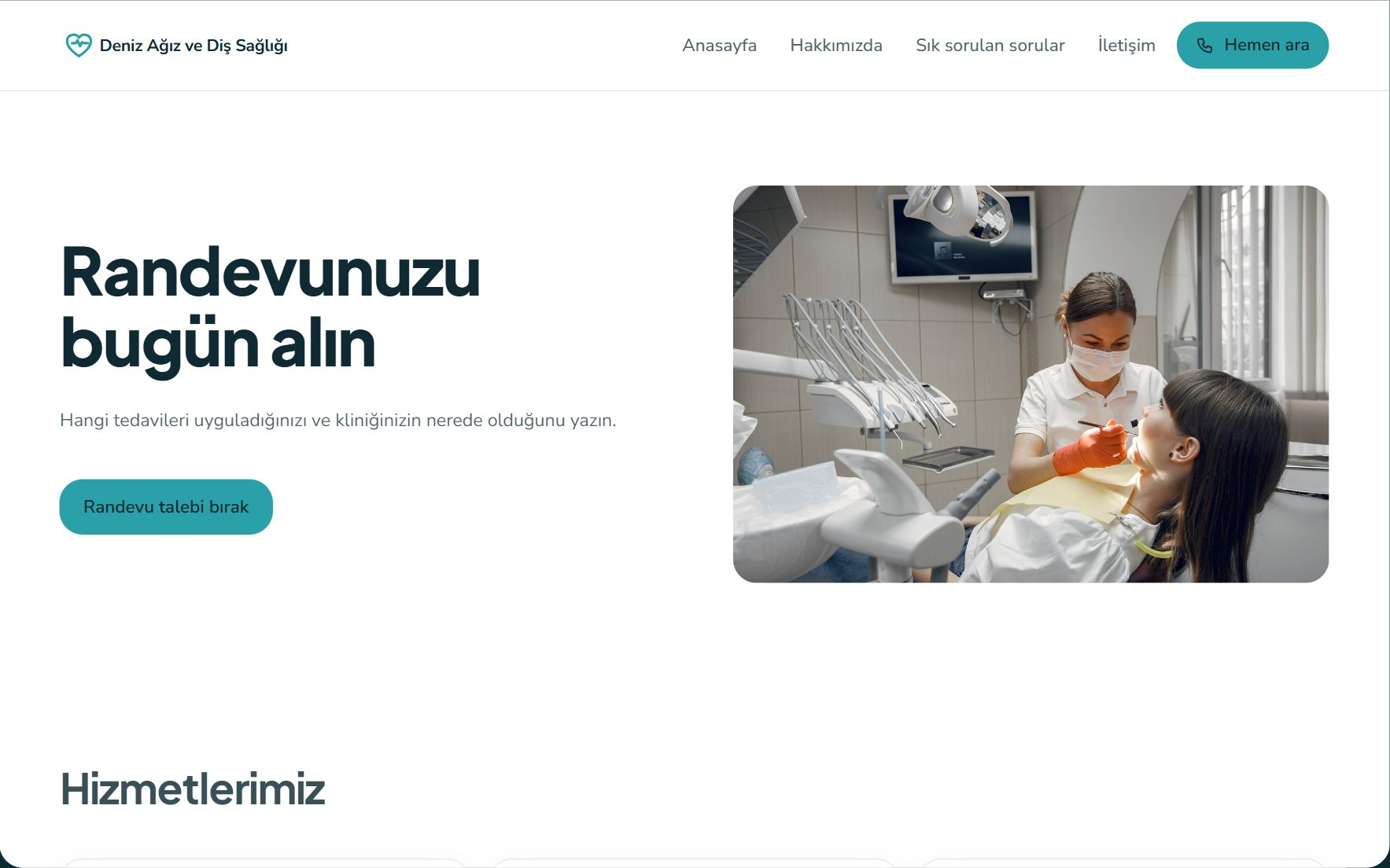 Hizmet işletmesi ailesinden Deniz Ağız ve Diş Sağlığı örneğinin görünümü
