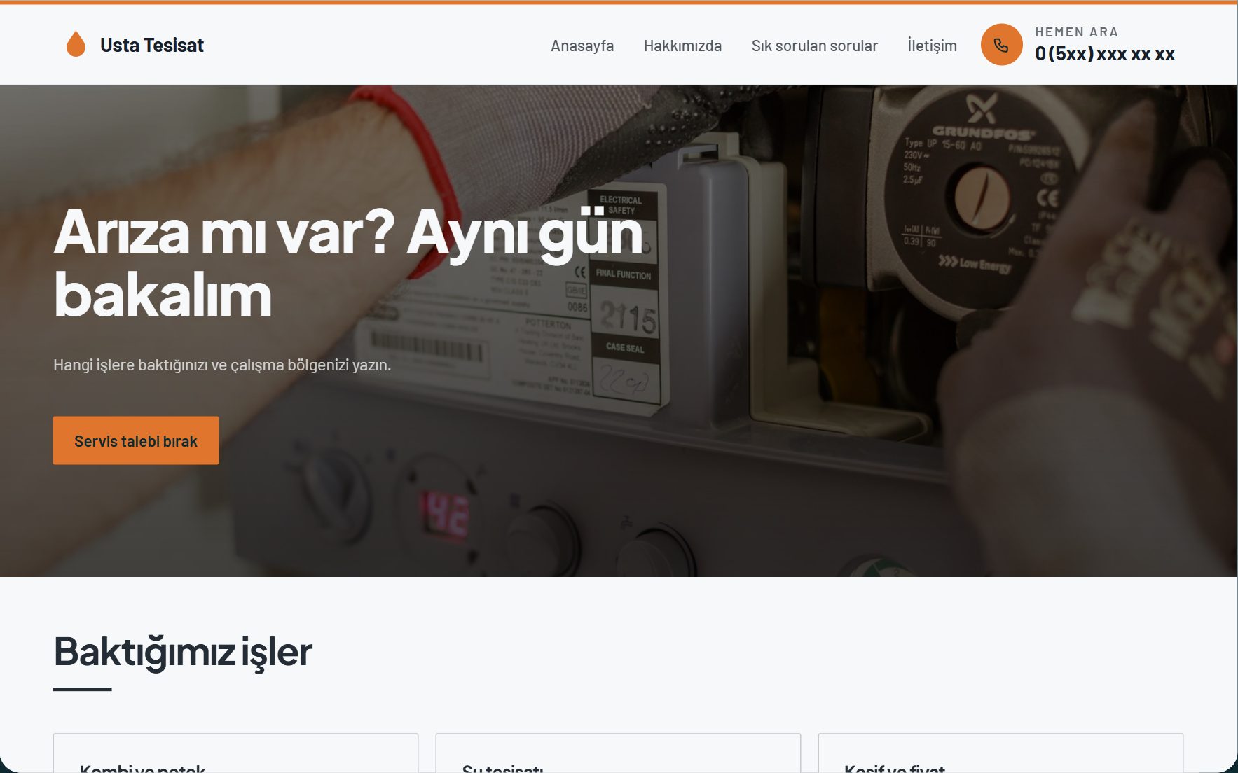 Usta Tesisat örneğiyle Teknik servis varyantının görünümü