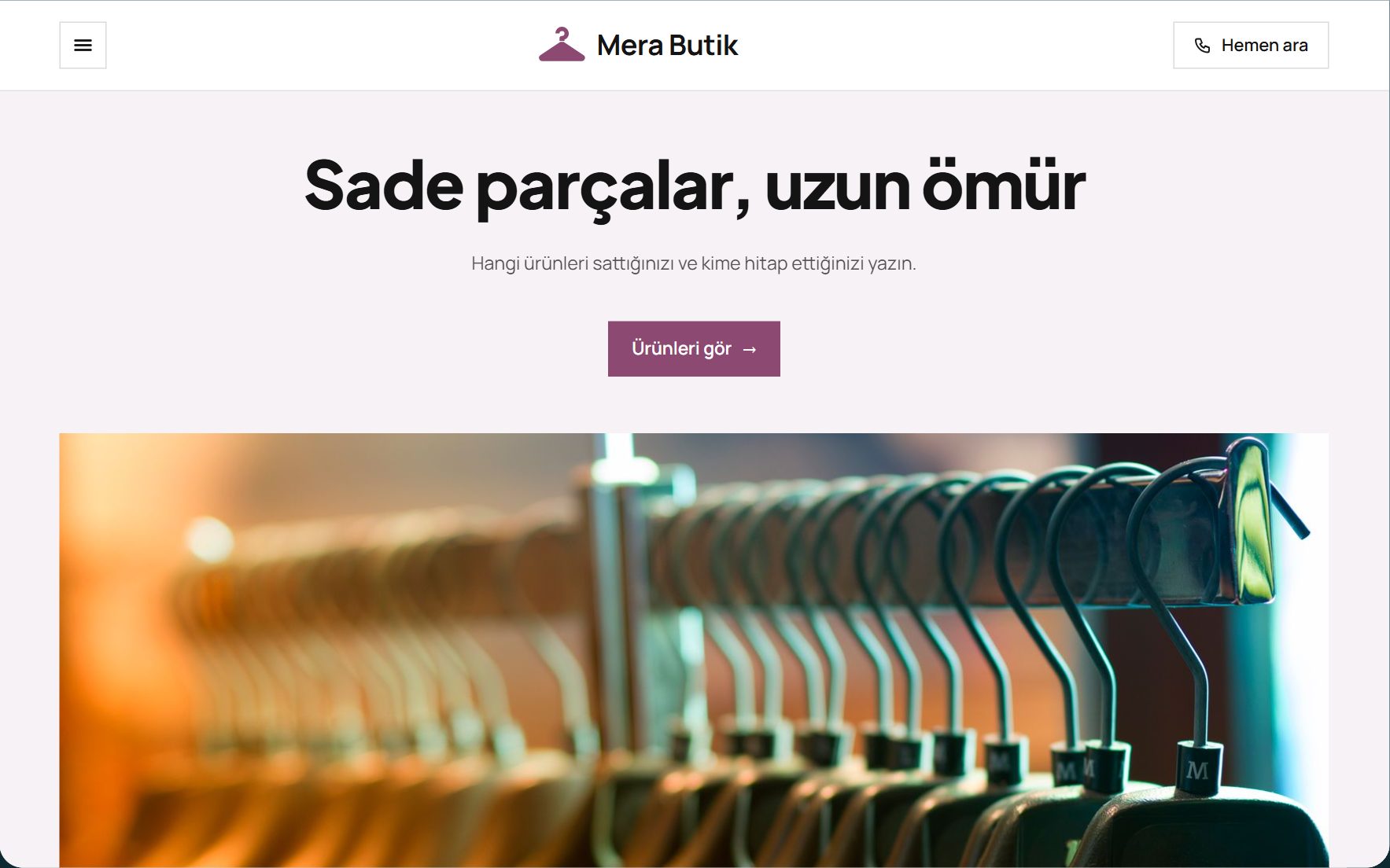 Mera Butik örneğiyle Giyim ve aksesuar varyantının görünümü