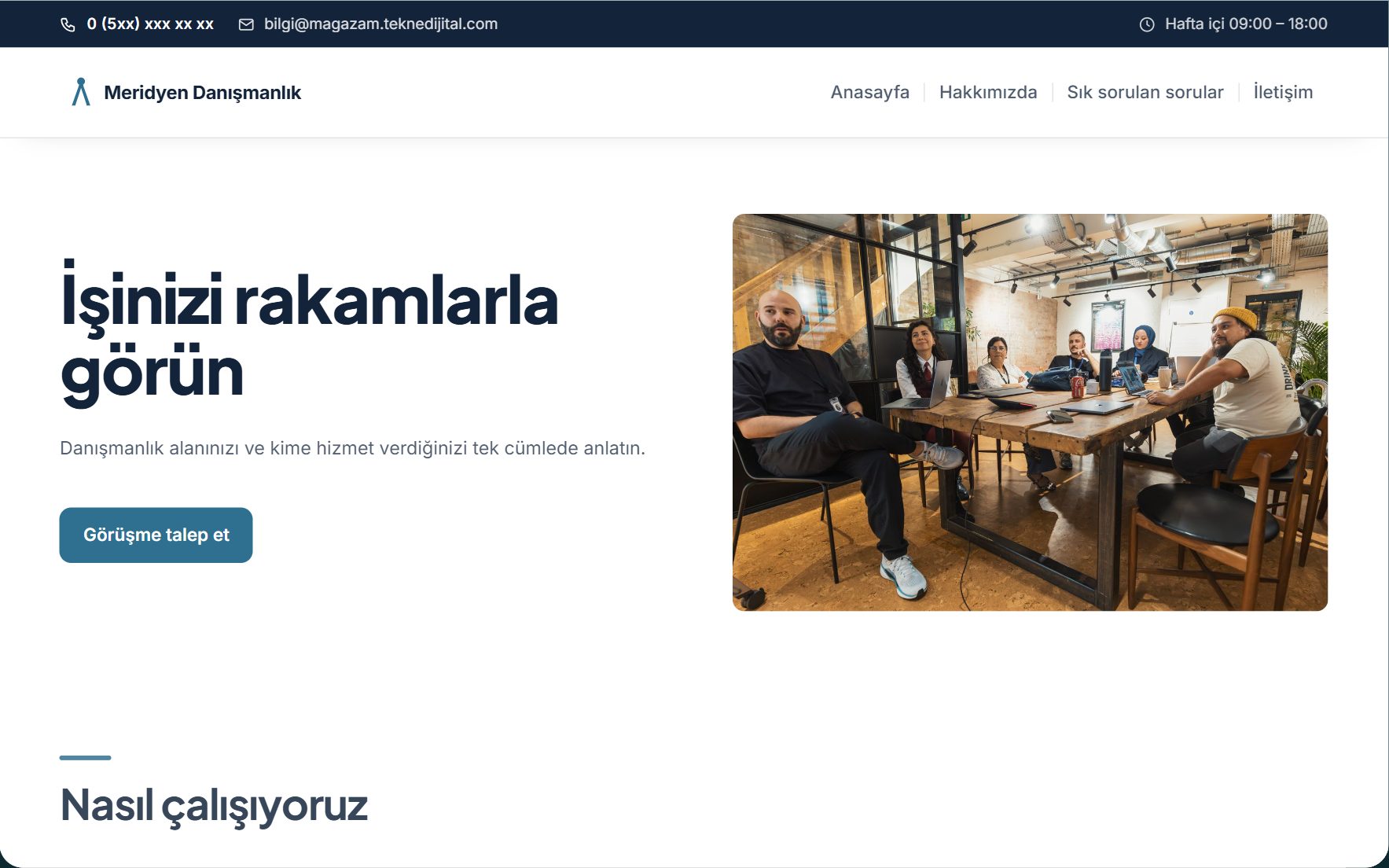 Kurumsal ailesinden Meridyen Danışmanlık örneğinin görünümü