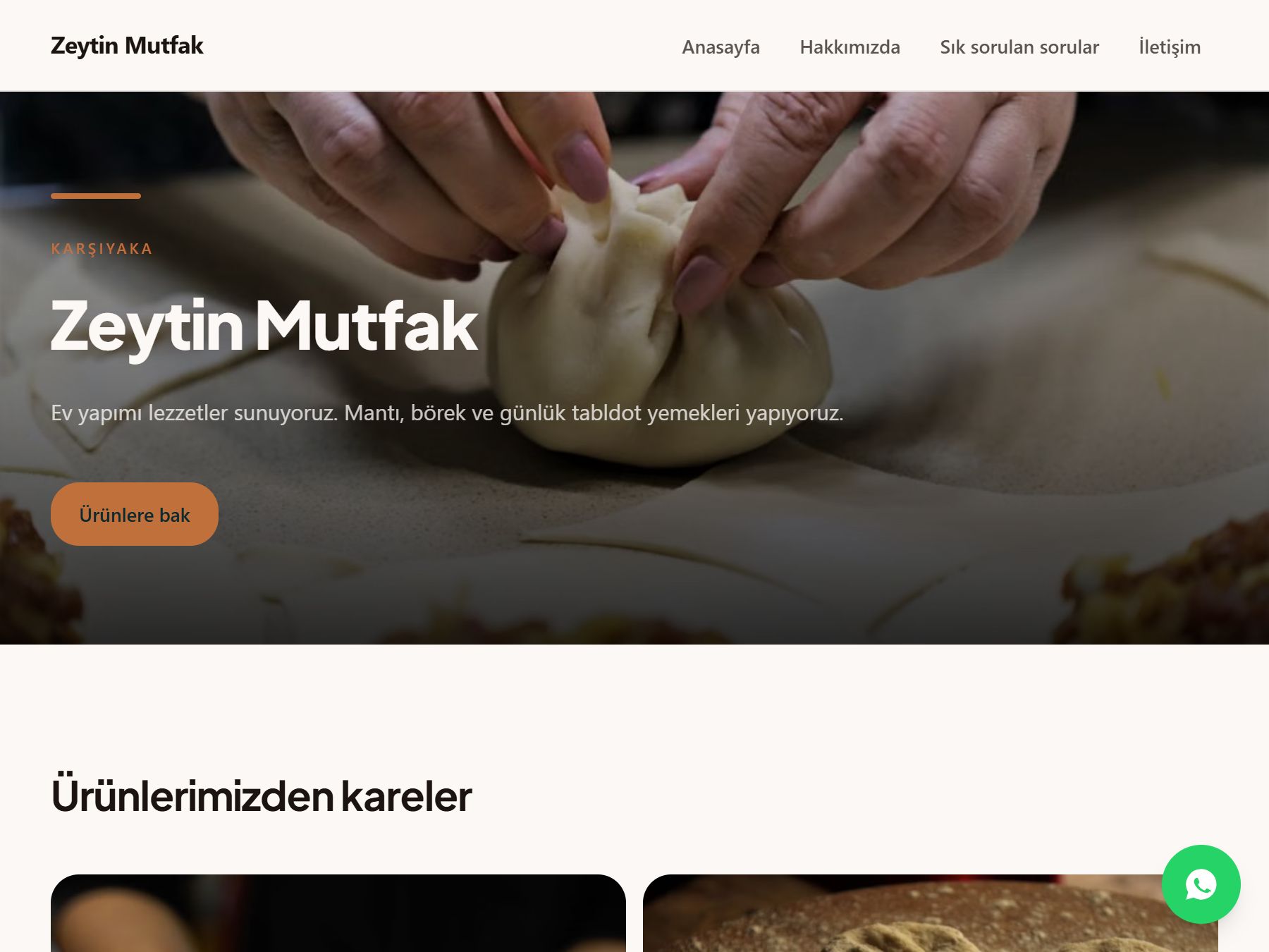 Yeme-içme şablonuyla kurulmuş örnek mağazanın görünümü